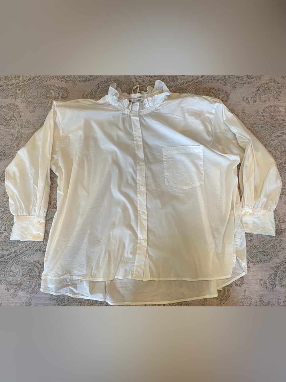 Zara White Ruffled Collar Button-Down Top